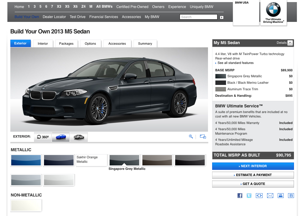 2013 BMW M5 Configurator Site: Kiss Productivity Goodbye