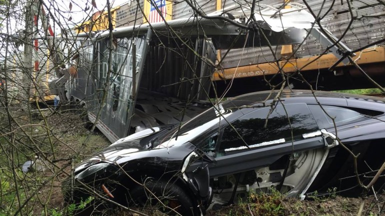 McLaren 12C Meets Demise In Orange Park, FL Transport Trailer Train Wreck
