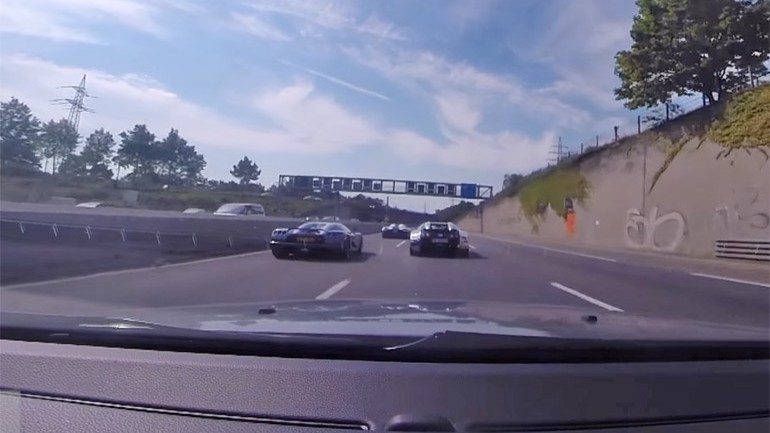 Three Koenigseggs, Bugatti Veyron, and Porsche 918 Spyder Rolling Down the Autobahn: Video