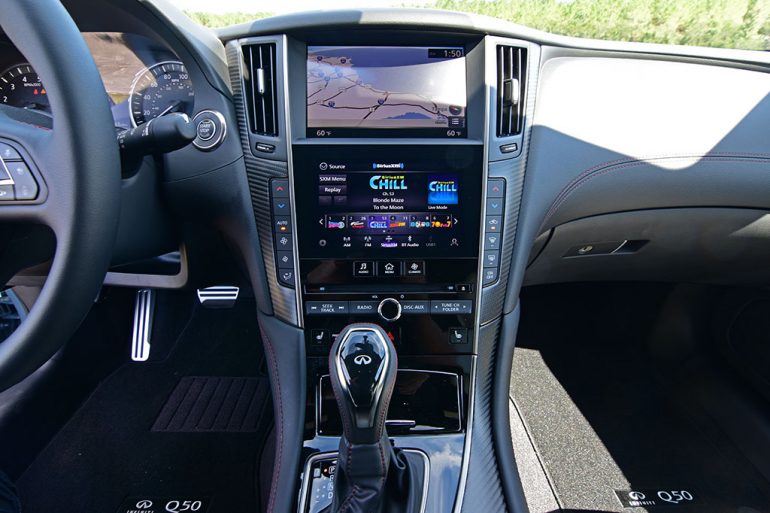 2021 infiniti q50 red sport 400 awd infotainment screens
