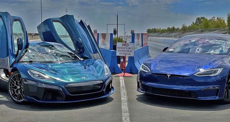 Quickest Production Cars In The World Drag Race: Tesla Model S Plaid vs. Rimac Nevera – Video