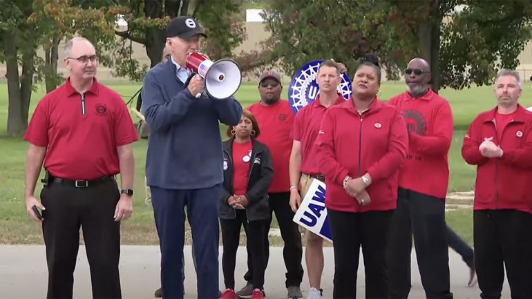 Biden Makes Visit to Striking UAW Workers Backing 40% Pay Raise