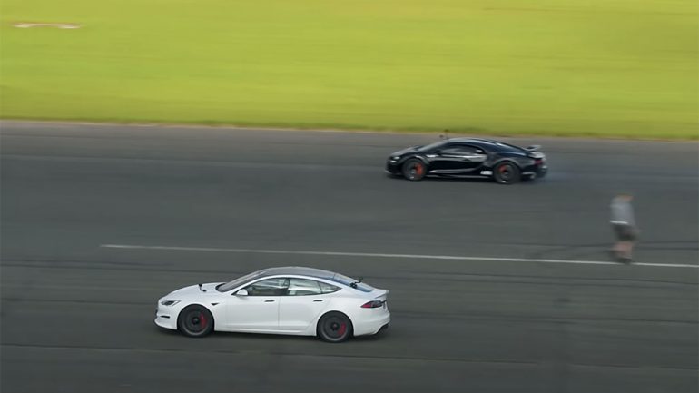 Tesla Model S Plaid Takes on $4M Bugatti Chiron Super Sport in Drag Race