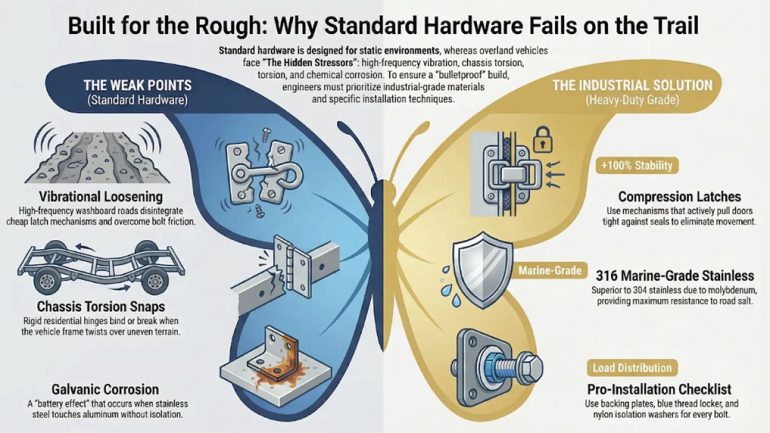 Why Standard Hardware Fails on the Trail: A Guide to Heavy-Duty Latches and Hinges for Trucks